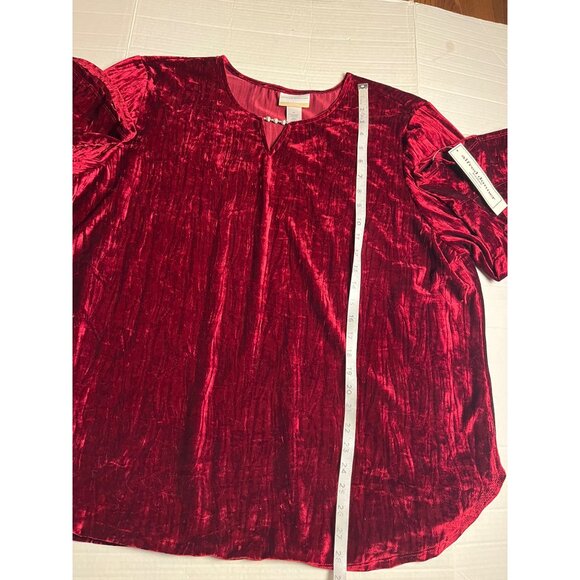 Alfred Dunner Womens Plus Runway Ready 3/4 Sleeve Crinkle Velvet Red Top Size 3X - Picture 12 of 13